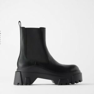 ZARA NEW SS2020 TRACK SOLE LEATHER ANKLE BOOTS BLACK SIZE 9